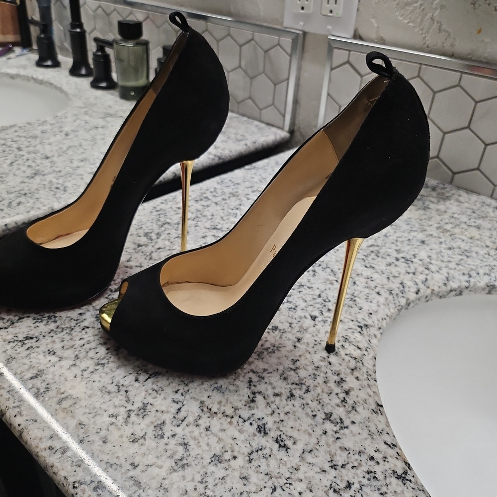 Christian Louboutin Black Suede Open Lips